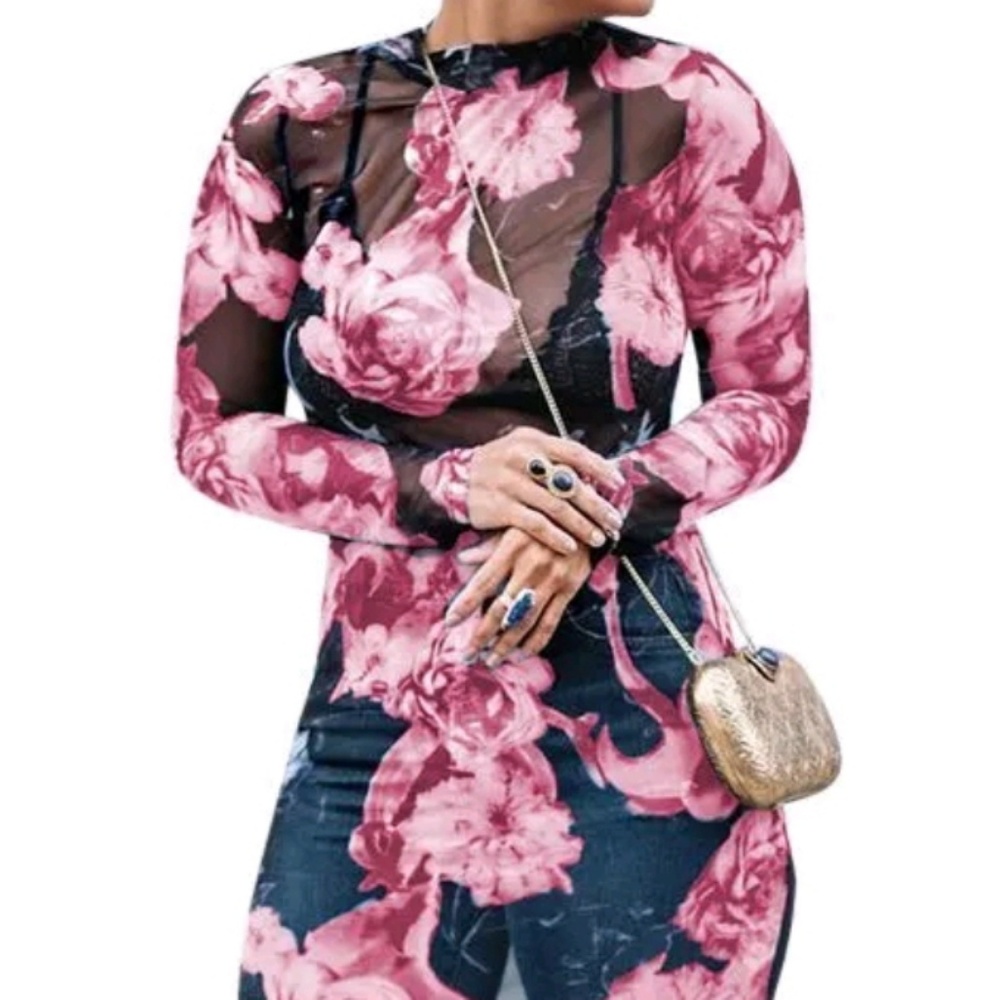 Womens Sexy See Through Dress Floral Woven Printed